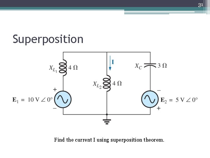 31 Superposition Find the current I using superposition theorem. 