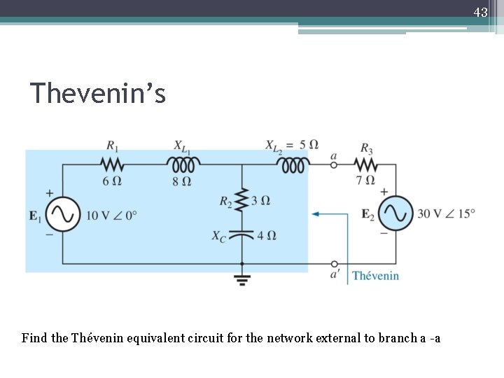 43 Thevenin’s Find the Thévenin equivalent circuit for the network external to branch a
