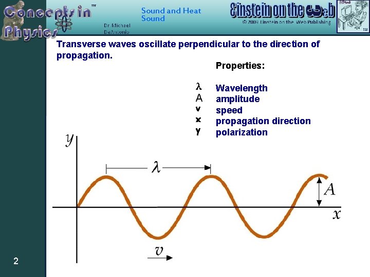 Sound and Heat Sound Transverse waves oscillate perpendicular to the direction of propagation. Properties: