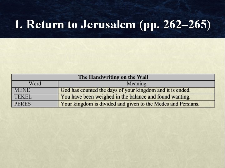 1. Return to Jerusalem (pp. 262– 265) 