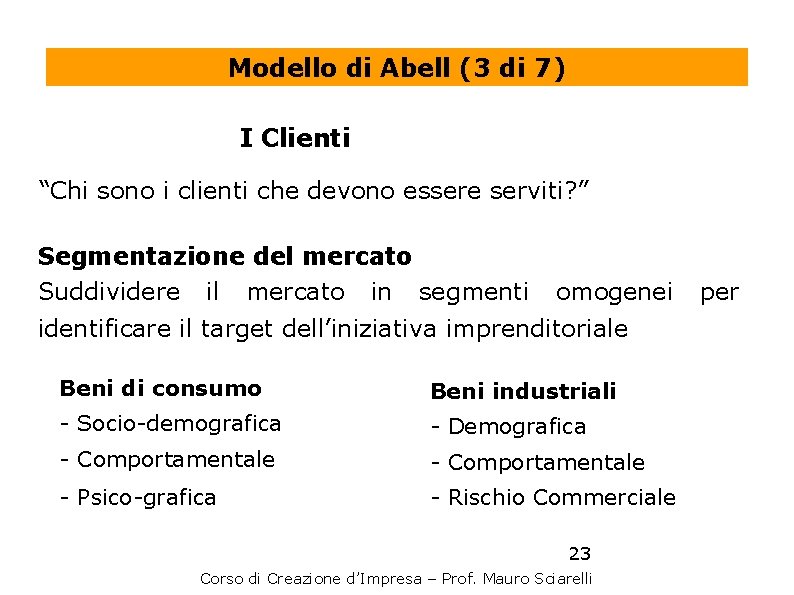Modello di Abell (3 di 7) I Clienti “Chi sono i clienti che devono