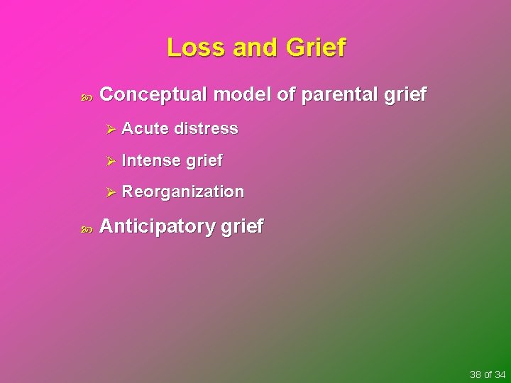 Loss and Grief Conceptual model of parental grief Ø Acute distress Ø Intense grief
