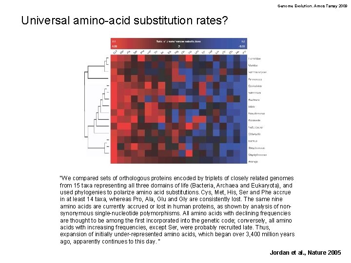 Genome Evolution. Amos Tanay 2009 Universal amino-acid substitution rates? “We compared sets of orthologous