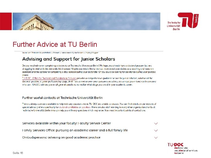 Further Advice at TU Berlin Seite 16 