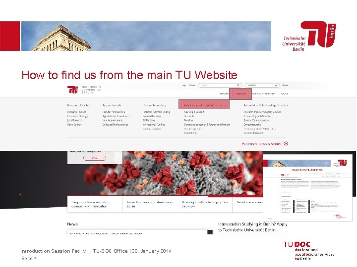 How to find us from the main TU Website Introduction Session Fac. VI |