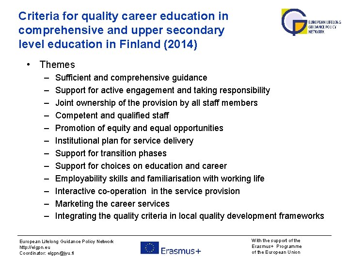 Criteria for quality career education in comprehensive and upper secondary level education in Finland
