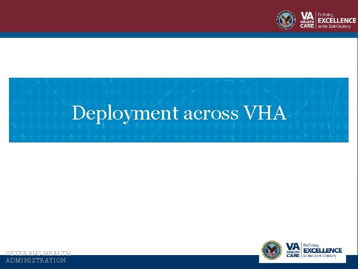 Deployment across VHA VETERANS HEALTH ADMINISTRATION 