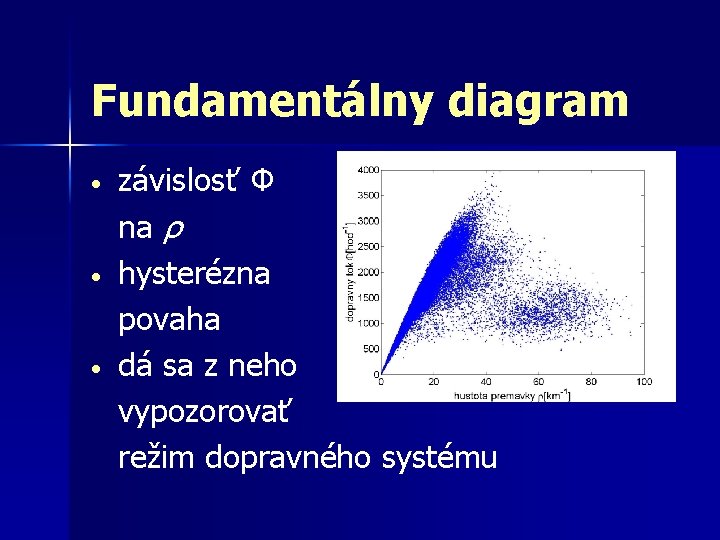 Fundamentálny diagram • • • závislosť Φ na ρ hysterézna povaha dá sa z