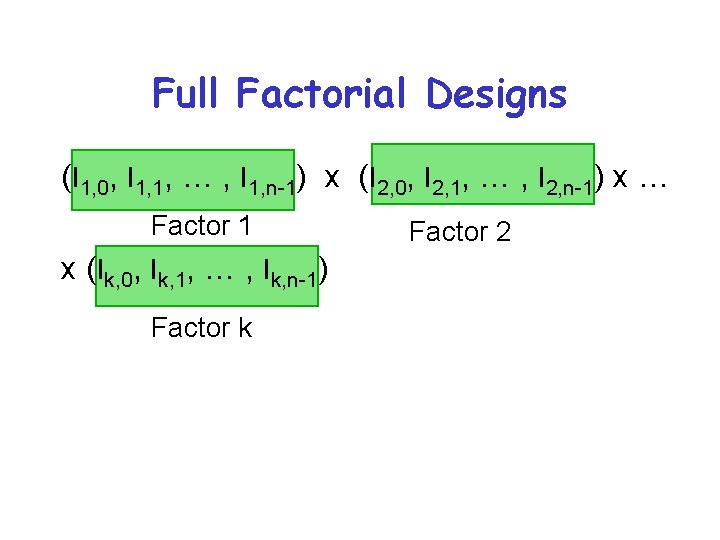 Full Factorial Designs (l 1, 0, l 1, 1, … , l 1, n-1)