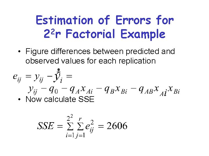 Estimation of Errors for 22 r Factorial Example • Figure differences between predicted and