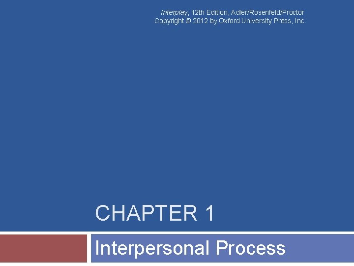 Interplay, 12 th Edition, Adler/Rosenfeld/Proctor Copyright © 2012 by Oxford University Press, Inc. CHAPTER