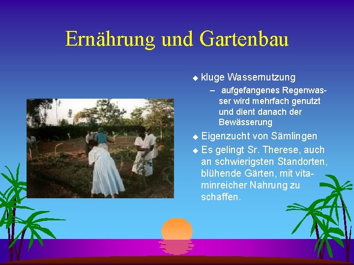 Ernährung und Gartenbau u kluge Wassernutzung – aufgefangenes Regenwasser wird mehrfach genutzt und dient