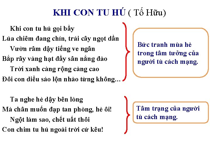 KHI CON TU HÚ ( Tố Hữu) Khi con tu hú gọi bầy Lúa