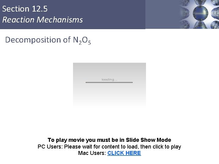 Section 12. 5 Reaction Mechanisms Decomposition of N 2 O 5 To play movie
