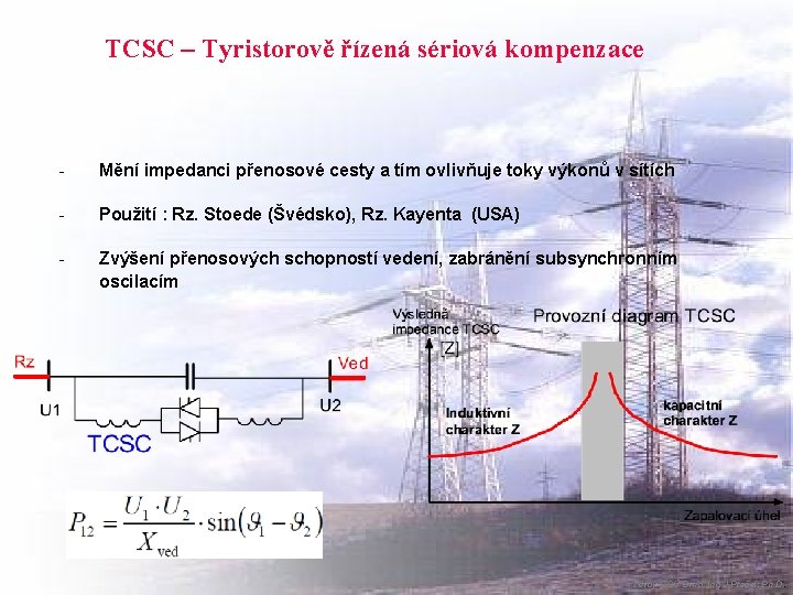 TCSC – Tyristorově řízená sériová kompenzace - Mění impedanci přenosové cesty a tím ovlivňuje