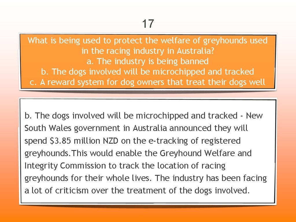 17 What is being used to protect the welfare of greyhounds used in the