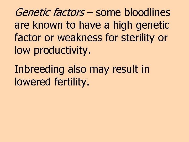 Genetic factors – some bloodlines are known to have a high genetic factor or