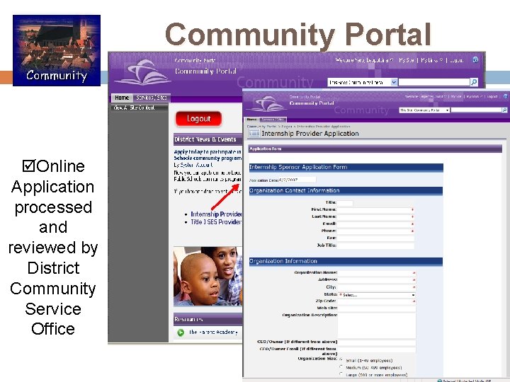 Community Portal þOnline Application processed and reviewed by District Community Service Office 