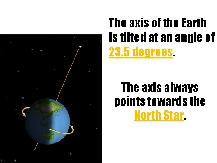 The axis of the Earth is tilted at an angle of 23. 5 degrees.