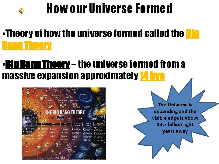 How our Universe Formed • Theory of how the universe formed called the Big