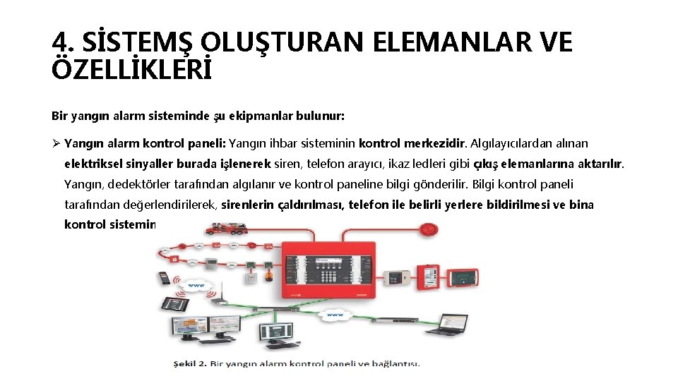 4. SİSTEMŞ OLUŞTURAN ELEMANLAR VE ÖZELLİKLERİ Bir yangın alarm sisteminde şu ekipmanlar bulunur: Ø