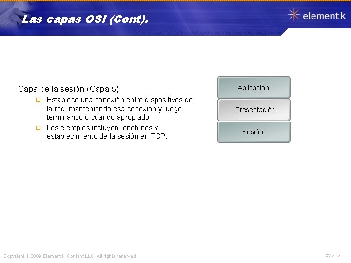 Las capas OSI (Cont). Capa de la sesión (Capa 5): Establece una conexión entre