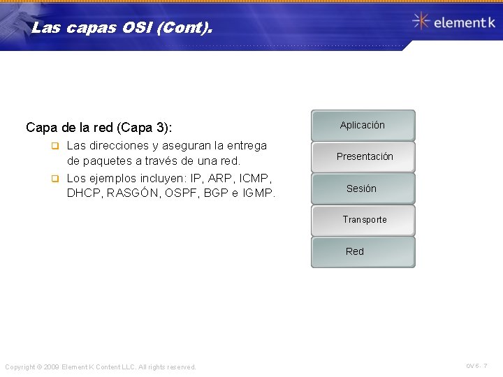 Las capas OSI (Cont). Capa de la red (Capa 3): Las direcciones y aseguran