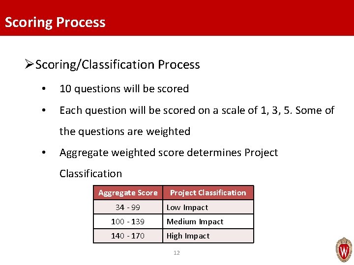 Scoring Process ØScoring/Classification Process • 10 questions will be scored • Each question will