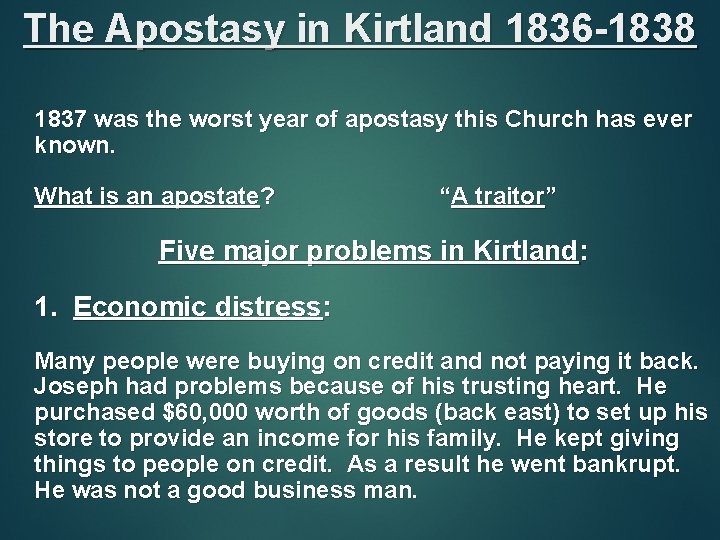 The Apostasy in Kirtland 1836 -1838 1837 was the worst year of apostasy this