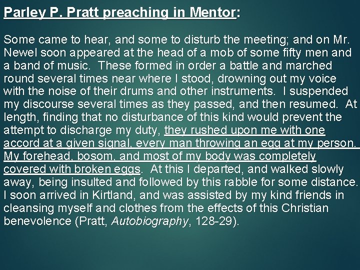 Parley P. Pratt preaching in Mentor: Some came to hear, and some to disturb