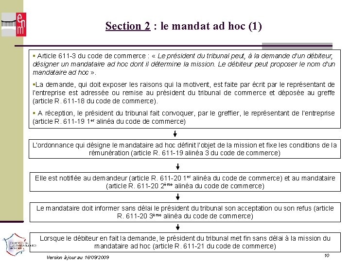 Section 2 : le mandat ad hoc (1) Article 611 -3 du code de