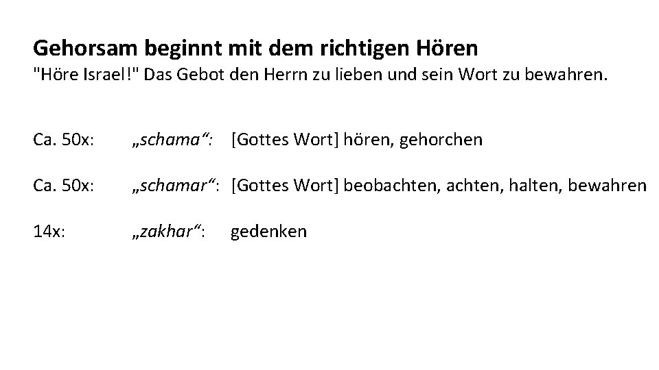 Gehorsam beginnt mit dem richtigen Hören "Höre Israel!" Das Gebot den Herrn zu lieben