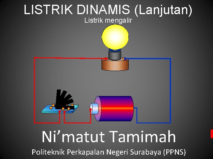 LISTRIK DINAMIS (Lanjutan) Listrik mengalir Ni’matut Tamimah Politeknik Perkapalan Negeri Surabaya (PPNS) 