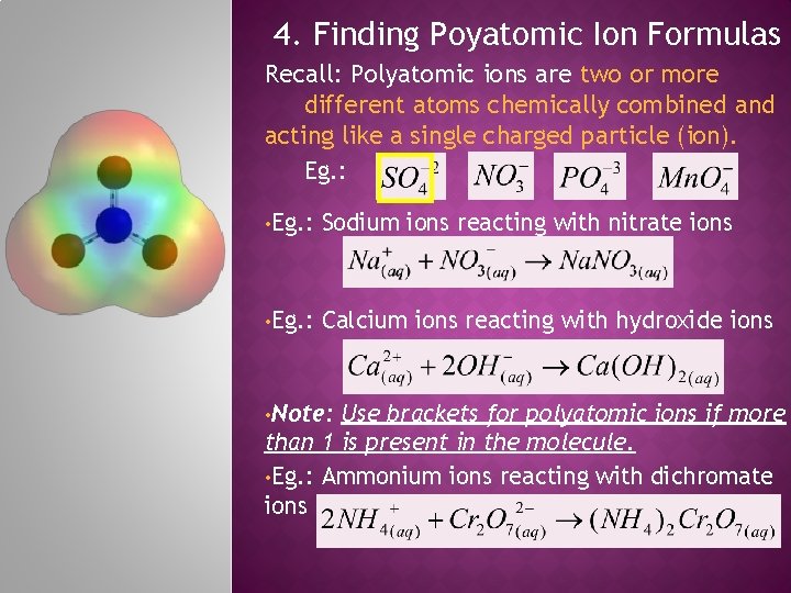 4. Finding Poyatomic Ion Formulas Recall: Polyatomic ions are two or more different atoms