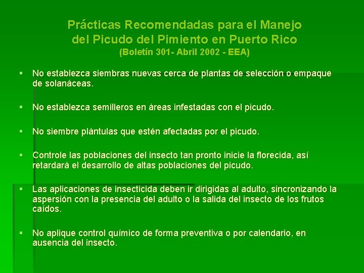 Prácticas Recomendadas para el Manejo del Picudo del Pimiento en Puerto Rico (Boletín 301