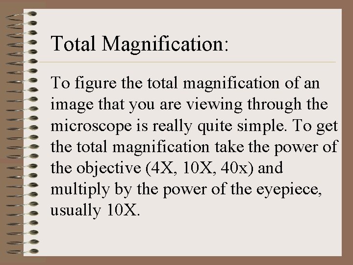 Total Magnification: To figure the total magnification of an image that you are viewing