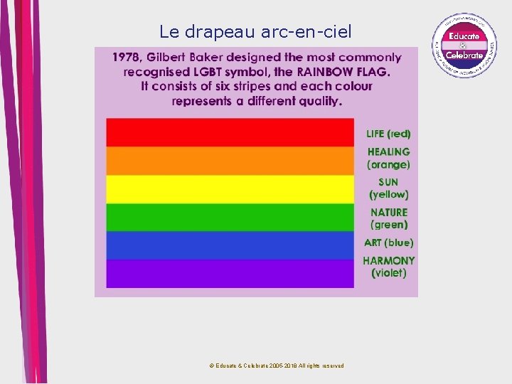 Le drapeau arc-en-ciel © Educate & Celebrate 2005 -2018 All rights reserved 