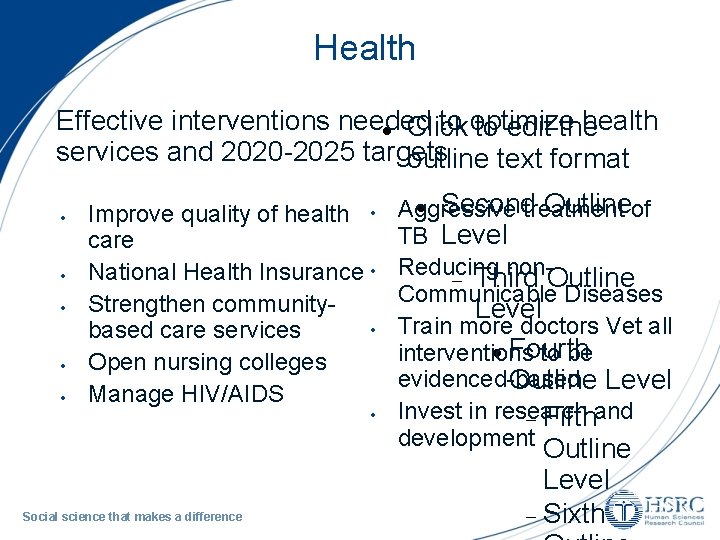 Health Effective interventions needed to optimize health Click to edit the services and 2020