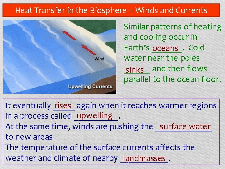 Heat Transfer in the Biosphere – Winds and Currents Similar patterns of heating and