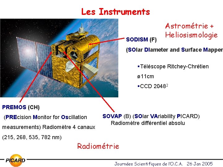 Les Instruments SODISM (F) Astrométrie + Heliosismologie (SOlar DIameter and Surface Mapper §Téléscope Ritchey-Chrétien