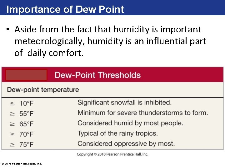 Importance of Dew Point • Aside from the fact that humidity is important meteorologically,