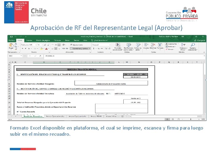 Aprobación de RF del Representante Legal (Aprobar) Formato Excel disponible en plataforma, el cual