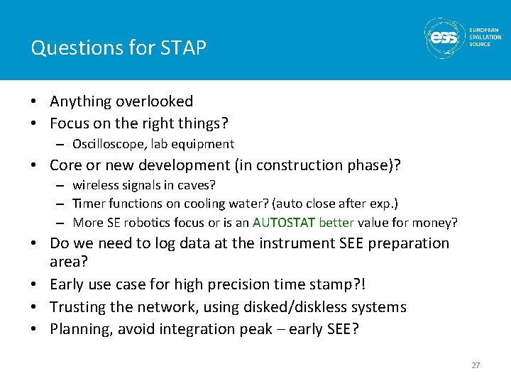 Questions for STAP • Anything overlooked • Focus on the right things? – Oscilloscope, Questions for STAP • Anything overlooked • Focus on the right things? – Oscilloscope,