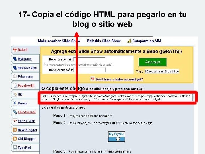 17 - Copia el código HTML para pegarlo en tu blog o sitio web