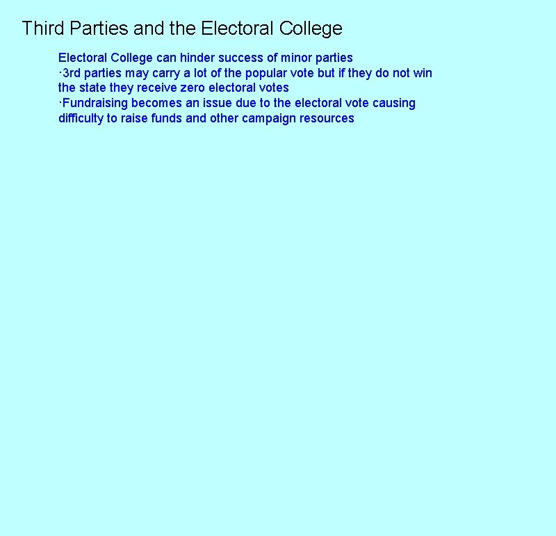 Third Parties and the Electoral College can hinder success of minor parties · 3