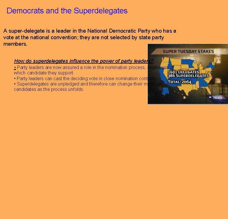 Democrats and the Superdelegates A super-delegate is a leader in the National Democratic Party