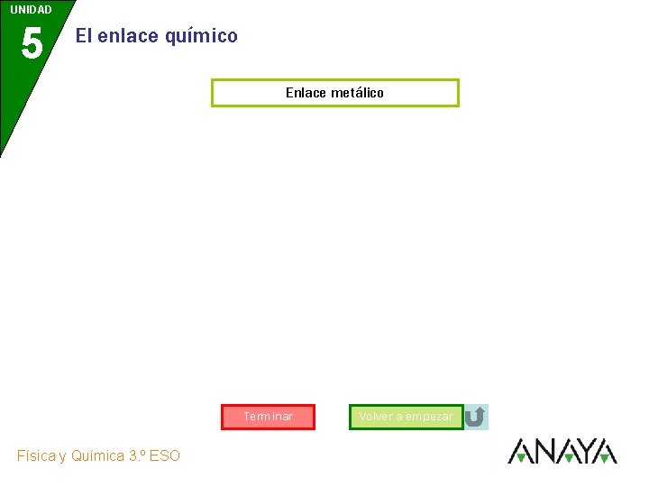 UNIDAD 5 El enlace químico Enlace metálico Terminar Física y Química 3. º ESO