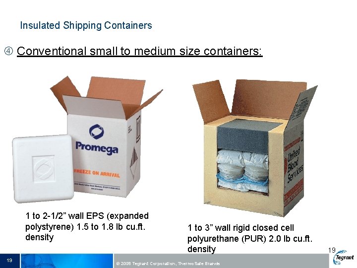 Insulated Shipping Containers Conventional small to medium size containers: 1 to 2 -1/2” wall
