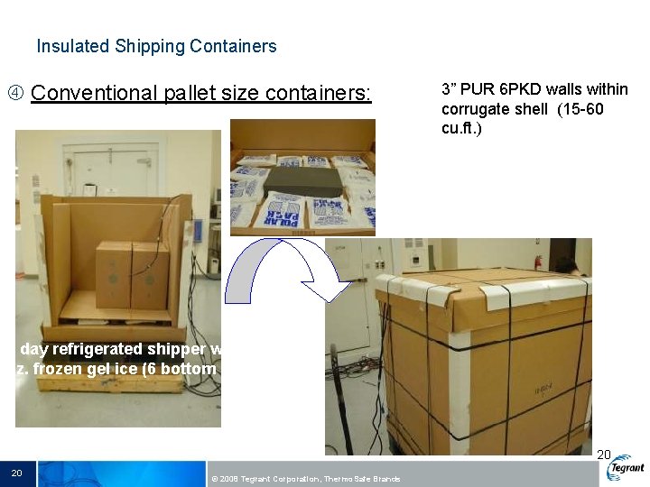 Insulated Shipping Containers Conventional pallet size containers: 3” PUR 6 PKD walls within corrugate