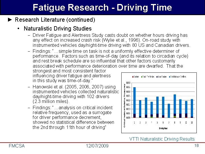 Fatigue Research - Driving Time ► Research Literature (continued) • Naturalistic Driving Studies Driver